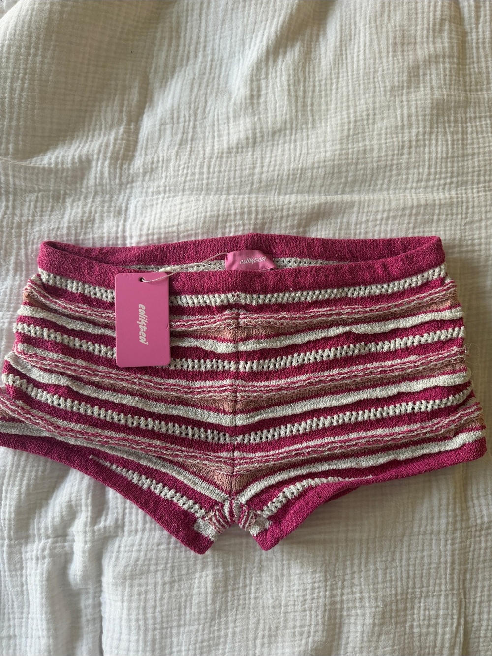 Edikted Pink and Cream Striped Knit Bike Shorts